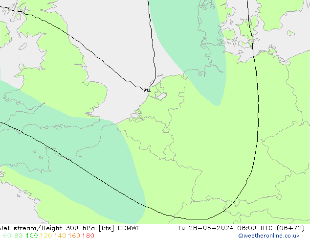 Jet stream/Height 300 hPa ECMWF Tu 28.05.2024 06 UTC