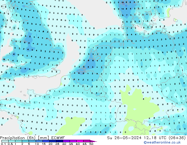 Precipitación (6h) ECMWF dom 26.05.2024 18 UTC