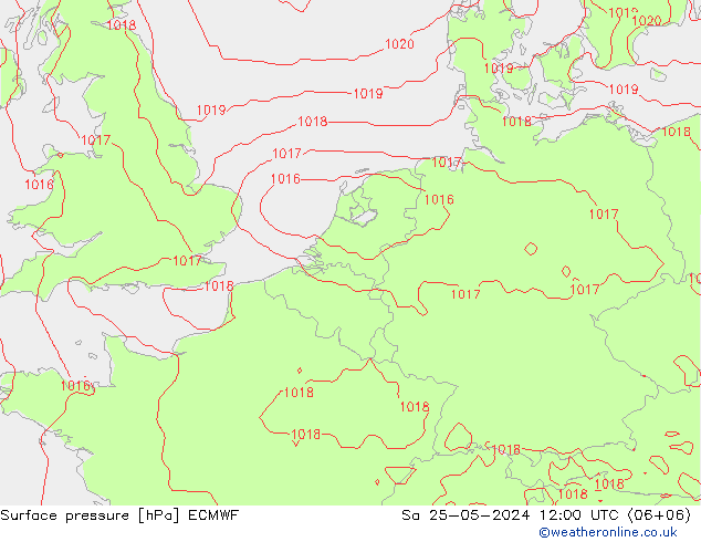 Bodendruck ECMWF Sa 25.05.2024 12 UTC