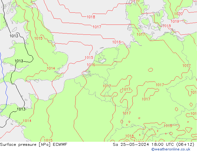 Atmosférický tlak ECMWF So 25.05.2024 18 UTC
