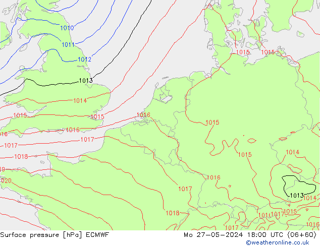 Presión superficial ECMWF lun 27.05.2024 18 UTC