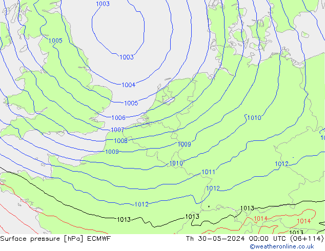 Luchtdruk (Grond) ECMWF do 30.05.2024 00 UTC