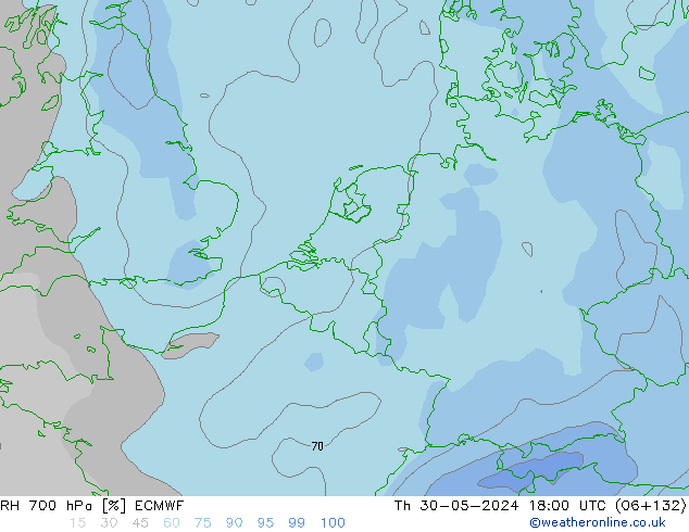 Humidité rel. 700 hPa ECMWF jeu 30.05.2024 18 UTC