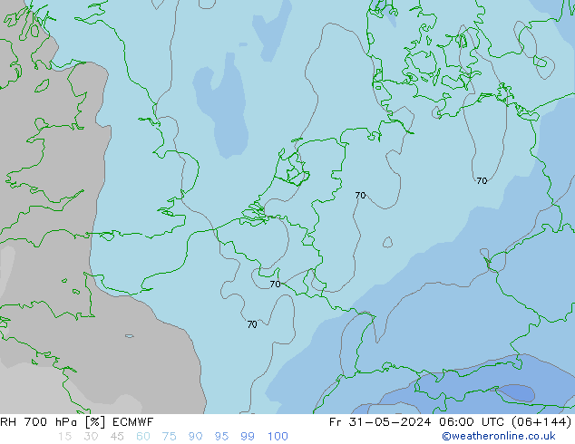 RH 700 hPa ECMWF Pá 31.05.2024 06 UTC