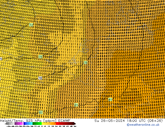 Height/Temp. 925 hPa ECMWF Su 26.05.2024 18 UTC