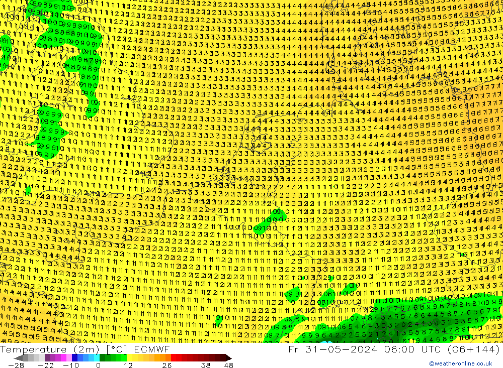 Temperatura (2m) ECMWF ven 31.05.2024 06 UTC