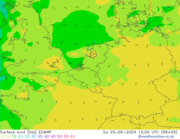 Vent 10 m ECMWF sam 25.05.2024 12 UTC