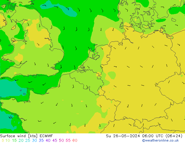 Wind 10 m ECMWF zo 26.05.2024 06 UTC