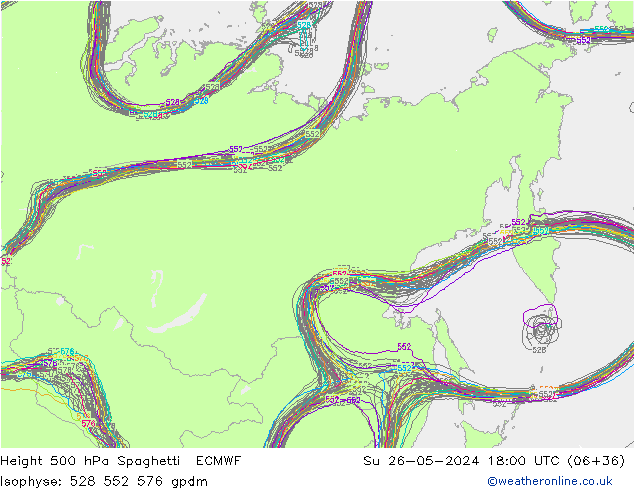 Height 500 hPa Spaghetti ECMWF  26.05.2024 18 UTC