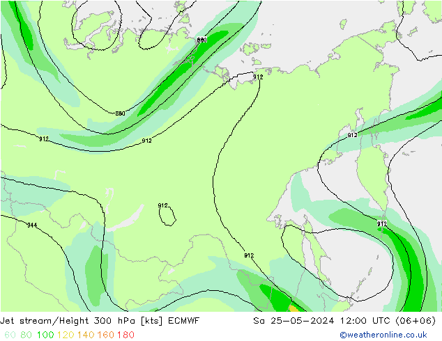Jet stream/Height 300 hPa ECMWF Sa 25.05.2024 12 UTC