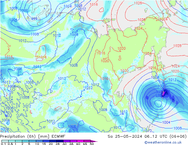 Precipitation (6h) ECMWF Sa 25.05.2024 12 UTC