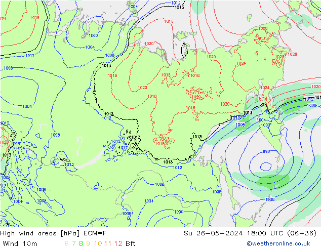 High wind areas ECMWF Dom 26.05.2024 18 UTC