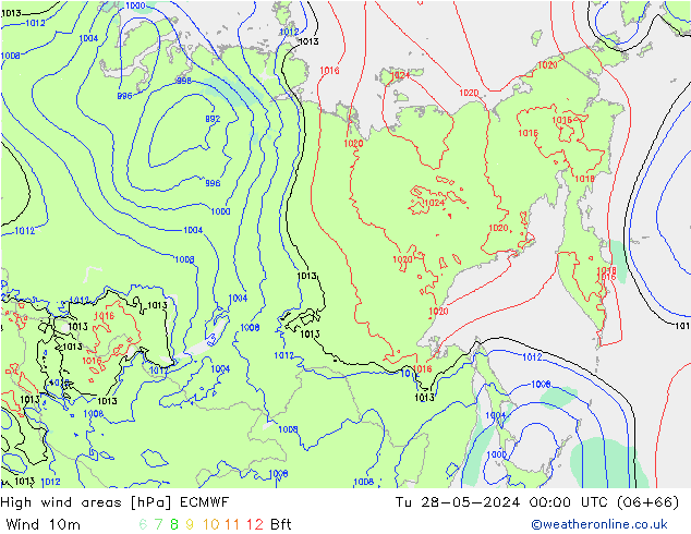 yüksek rüzgarlı alanlar ECMWF Sa 28.05.2024 00 UTC