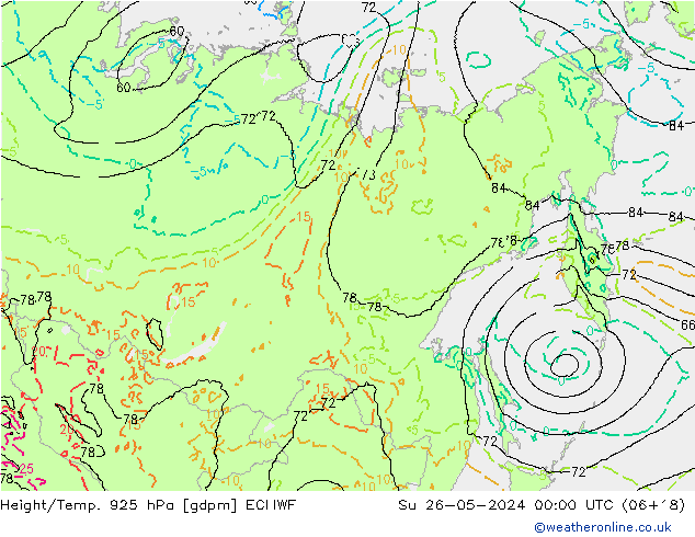 Hoogte/Temp. 925 hPa ECMWF zo 26.05.2024 00 UTC