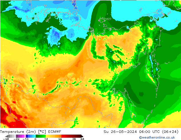 Temperature (2m) ECMWF Su 26.05.2024 06 UTC