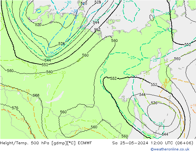 Height/Temp. 500 гПа ECMWF сб 25.05.2024 12 UTC