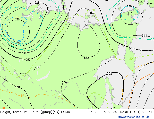 Height/Temp. 500 hPa ECMWF We 29.05.2024 06 UTC