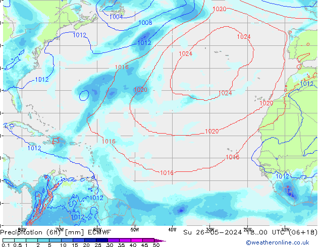 Precipitação (6h) ECMWF Dom 26.05.2024 00 UTC