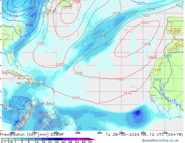 Precipitation (6h) ECMWF Tu 28.05.2024 12 UTC