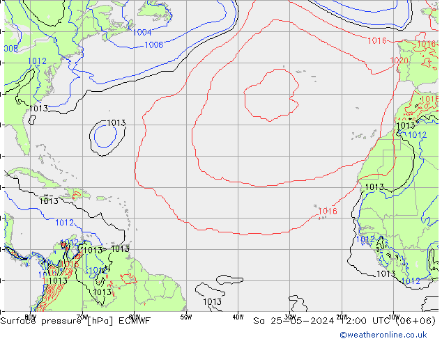 Presión superficial ECMWF sáb 25.05.2024 12 UTC