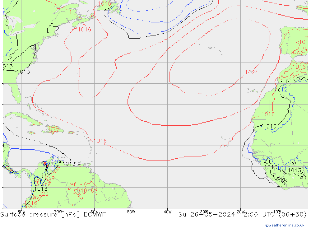 Pressione al suolo ECMWF dom 26.05.2024 12 UTC