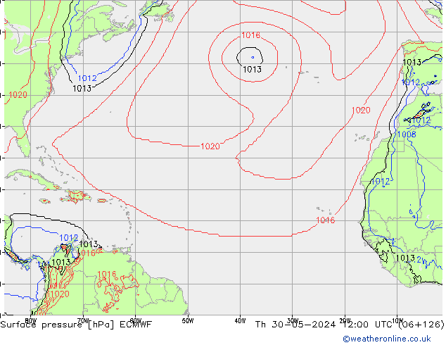 Presión superficial ECMWF jue 30.05.2024 12 UTC