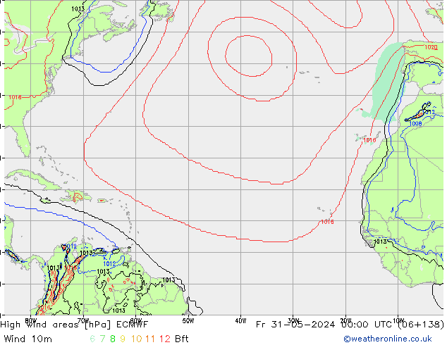 High wind areas ECMWF ven 31.05.2024 00 UTC