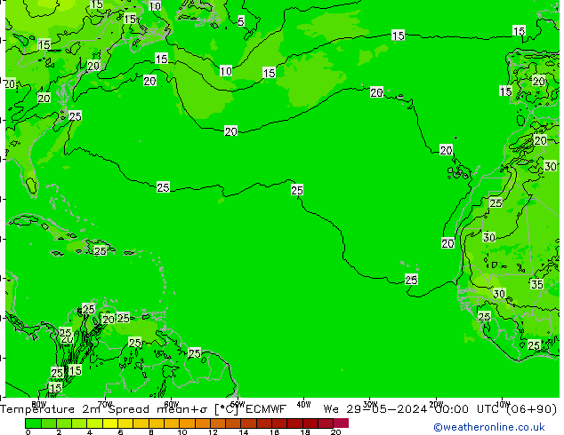 Temperature 2m Spread ECMWF We 29.05.2024 00 UTC