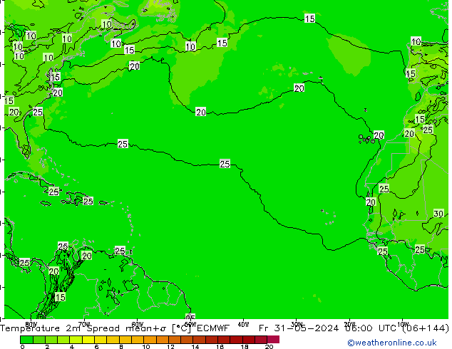 Temperatura 2m Spread ECMWF Sex 31.05.2024 06 UTC