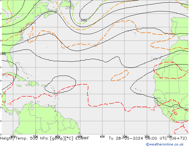 Hoogte/Temp. 500 hPa ECMWF di 28.05.2024 06 UTC