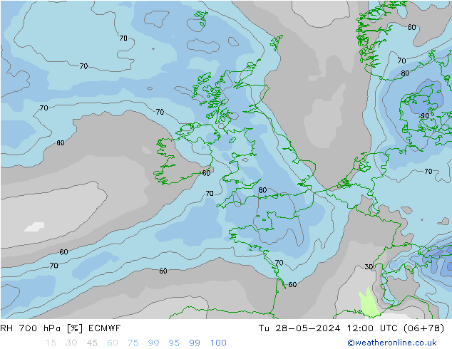 RH 700 hPa ECMWF Tu 28.05.2024 12 UTC