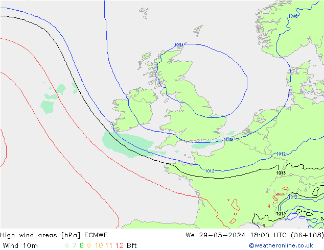 High wind areas ECMWF ср 29.05.2024 18 UTC