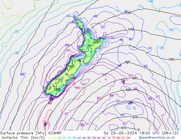 Isotachs (kph) ECMWF Sa 25.05.2024 18 UTC