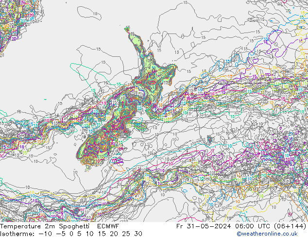 Temperature 2m Spaghetti ECMWF Fr 31.05.2024 06 UTC