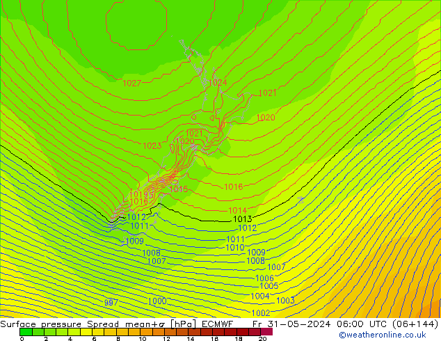 pressão do solo Spread ECMWF Sex 31.05.2024 06 UTC