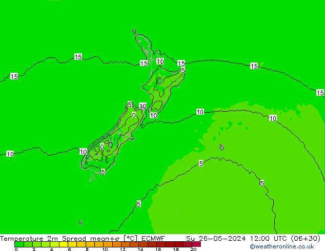 Temperatura 2m Spread ECMWF dom 26.05.2024 12 UTC