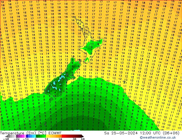 Temperatura (2m) ECMWF sab 25.05.2024 12 UTC