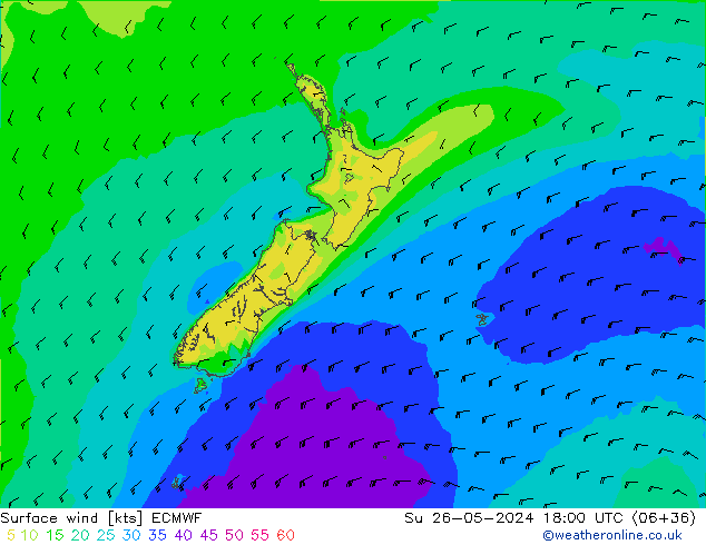 Vent 10 m ECMWF dim 26.05.2024 18 UTC