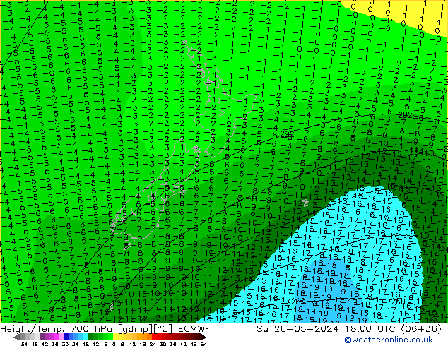 Hoogte/Temp. 700 hPa ECMWF zo 26.05.2024 18 UTC