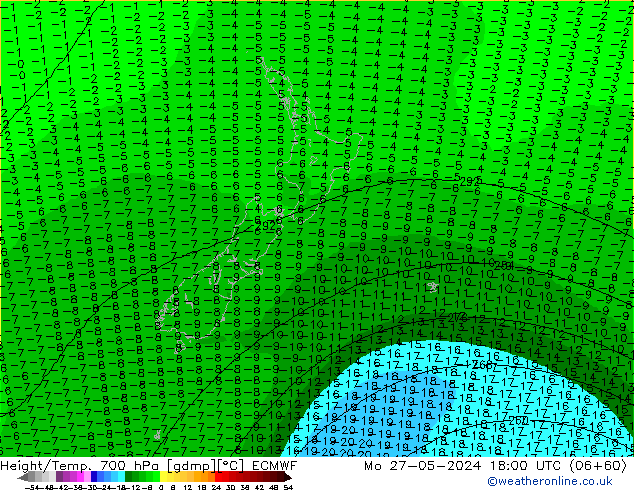 Height/Temp. 700 hPa ECMWF pon. 27.05.2024 18 UTC