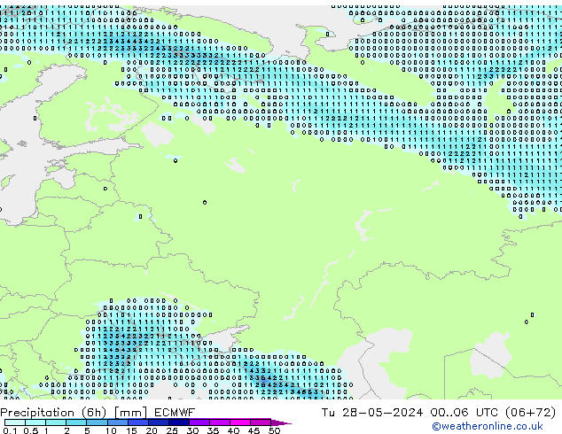Precipitation (6h) ECMWF Út 28.05.2024 06 UTC