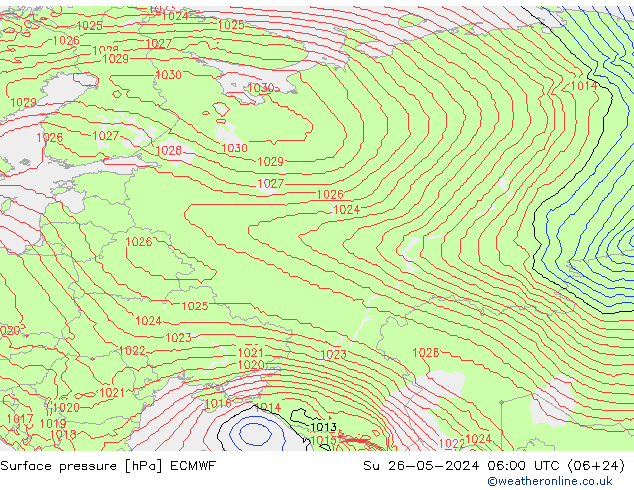 Atmosférický tlak ECMWF Ne 26.05.2024 06 UTC