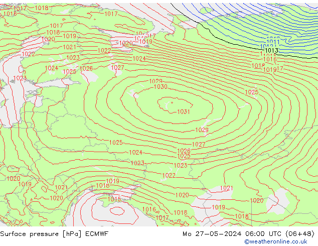 Surface pressure ECMWF Mo 27.05.2024 06 UTC