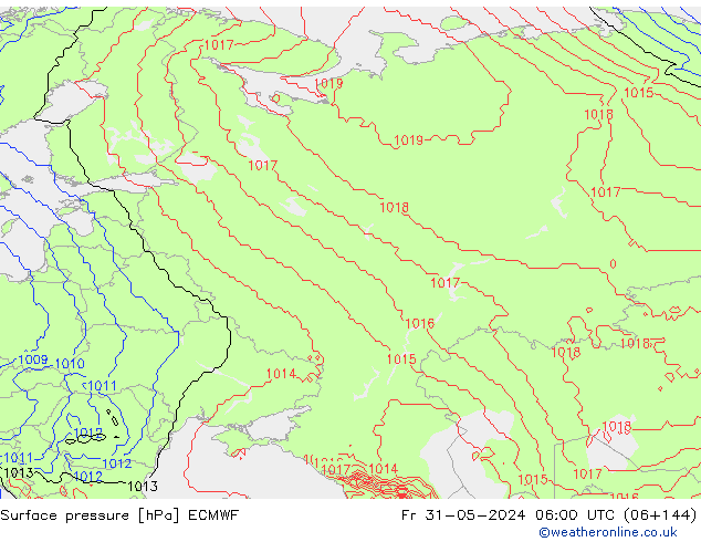 Presión superficial ECMWF vie 31.05.2024 06 UTC