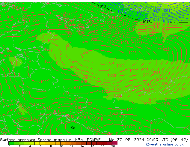 Surface pressure Spread ECMWF Mo 27.05.2024 00 UTC