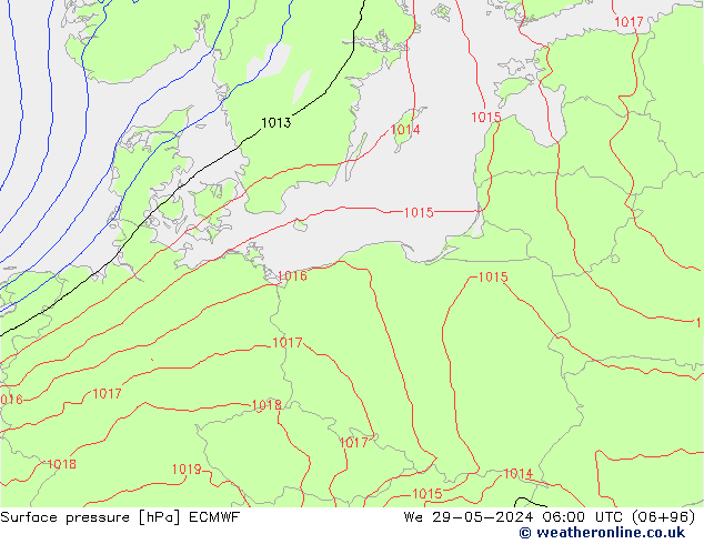 pressão do solo ECMWF Qua 29.05.2024 06 UTC