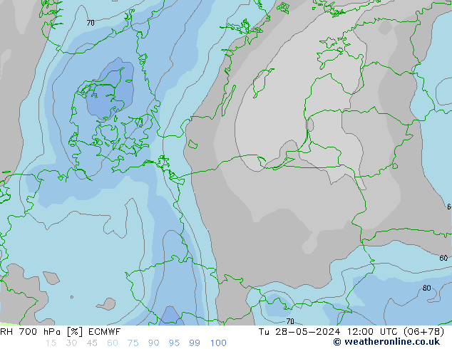 RH 700 hPa ECMWF mar 28.05.2024 12 UTC