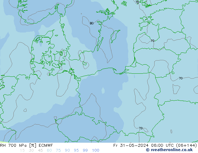 RH 700 hPa ECMWF Sex 31.05.2024 06 UTC