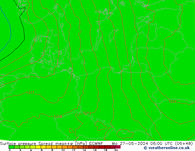 Pressione al suolo Spread ECMWF lun 27.05.2024 06 UTC