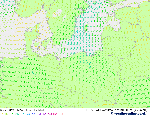 Wind 925 hPa ECMWF Tu 28.05.2024 12 UTC